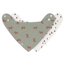 Bandana Bib 2 Pack Cowl-Neck Organic Cotton - Little Forest Fox - Olive