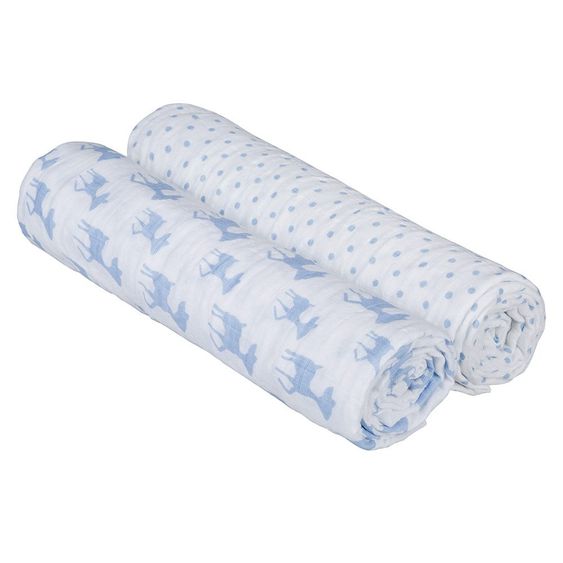 Lässig Einschlag- & Mulltuch 2er Pack 120 x 120 cm - Reh Lela Blau