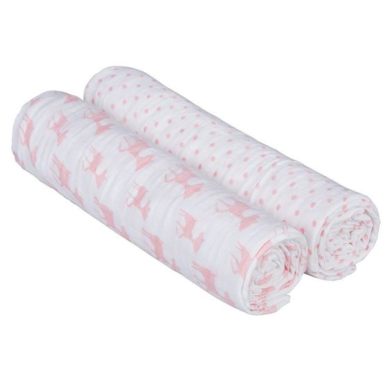 Lässig Einschlag- & Mulltuch 2er Pack 120 x 120 cm - Reh Lela Rosa