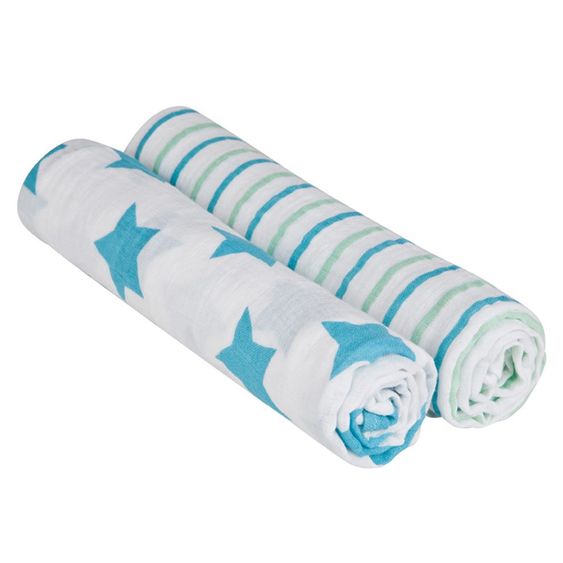 Lässig Einschlag- & Mulltuch 2er Pack 120 x 120 cm - Stars & Stripes Blau