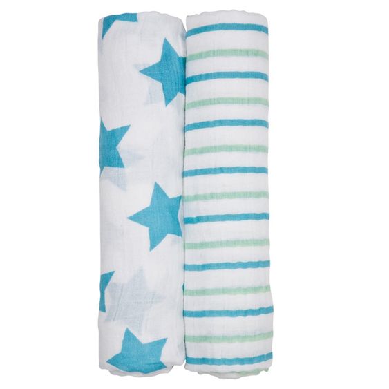Lässig Einschlag- & Mulltuch 2er Pack 120 x 120 cm - Stars & Stripes Blau
