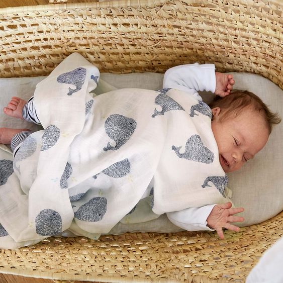 Lässig Einschlag- & Mulltuch 2er Pack Heavenly Soft Swaddle XL - Bambus 120 x 120 cm - Little Water Whale