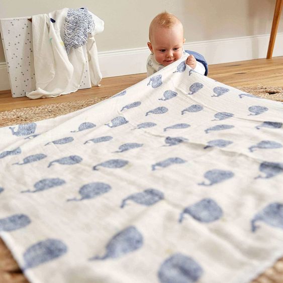 Lässig Einschlag- & Mulltuch 2er Pack Heavenly Soft Swaddle XL - Bambus 120 x 120 cm - Little Water Whale