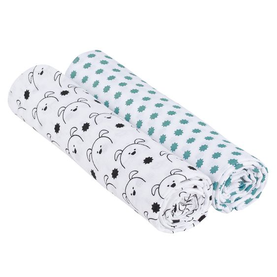 Lässig Einschlag- & Mulltuch 2er Pack Swaddle & Burp Blanket XL 120 x 120 cm - Little Chums Dog