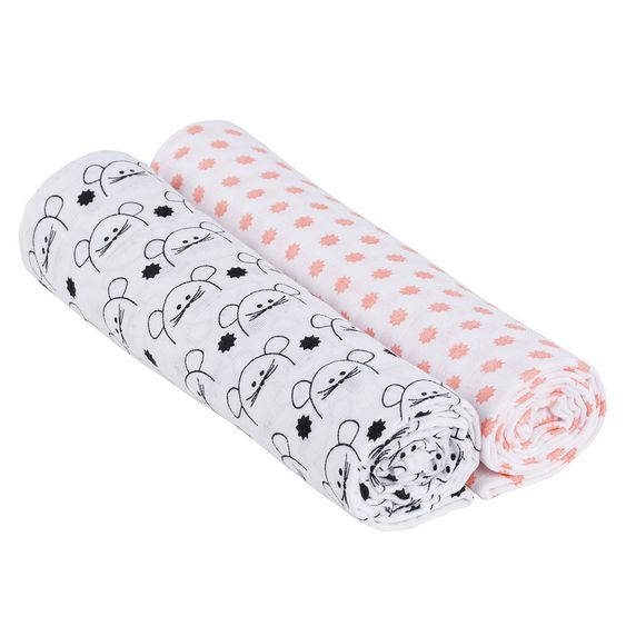 Lässig Einschlag- & Mulltuch 2er Pack Swaddle & Burp Blanket XL 120 x 120 cm - Little Chums Mouse