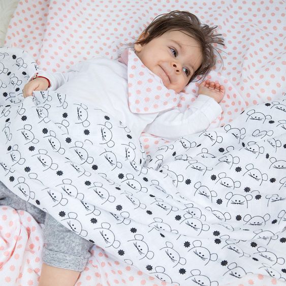 Lässig Einschlag- & Mulltuch 2er Pack Swaddle & Burp Blanket XL 120 x 120 cm - Little Chums Mouse