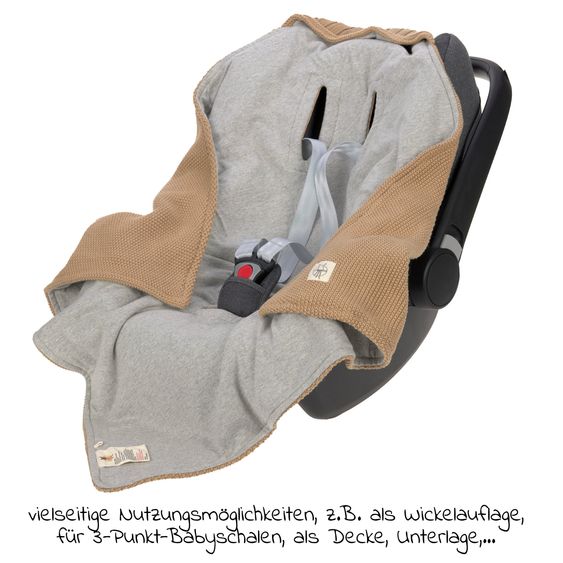 Lässig Coperta a maglia per seggiolino auto in cotone biologico 78 x 78 cm - Sabbia