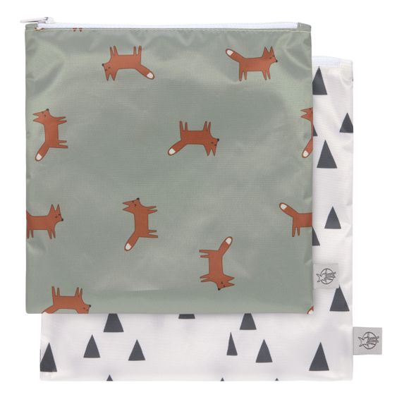 Lässig Breakfast Bag 2 Pack Snack Bag - Little Forest Fox - Olive