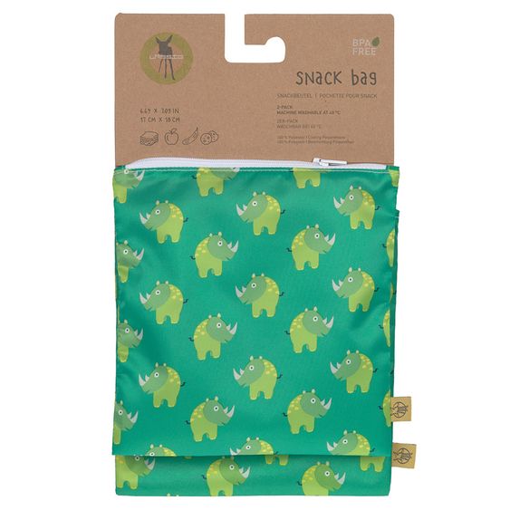Lässig Frühstücksbeutel 2er Pack Snack Bag - Wildlife Rhino