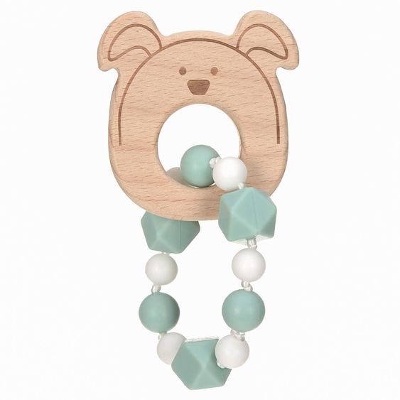Lässig Greif- & Beißring aus Holz mit Silikonkette - Little Chums Dog