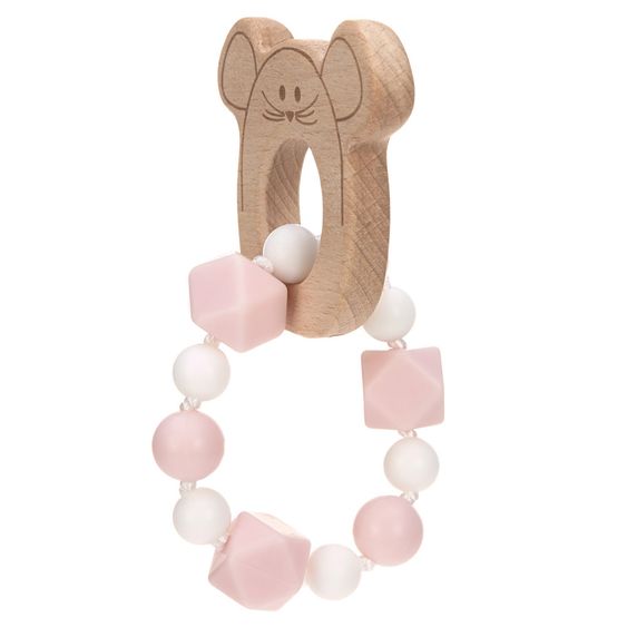 Lässig Greif- & Beißring aus Holz mit Silikonkette - Little Chums Mouse