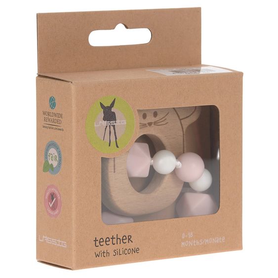 Lässig Greif- & Beißring aus Holz mit Silikonkette - Little Chums Mouse