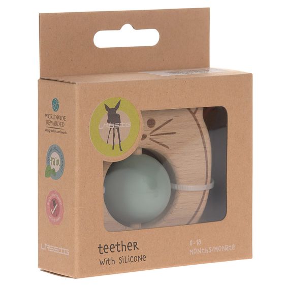 Lässig Greif- & Beißring aus Holz mit Silikonkugel - Little Chums Cat