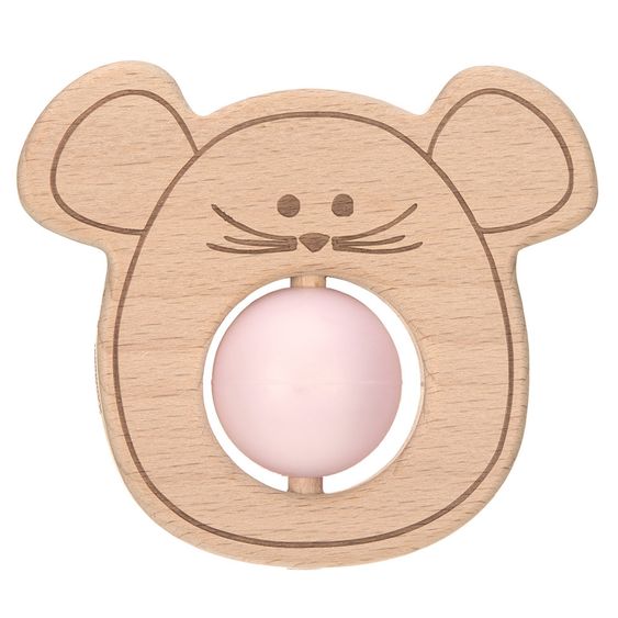 Lässig Greif- & Beißring aus Holz mit Silikonkugel - Little Chums Mouse