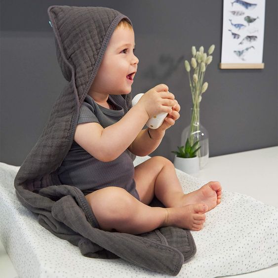 Lässig Kapuzenbadetuch Muslin 90 x 90 cm - Anthracite