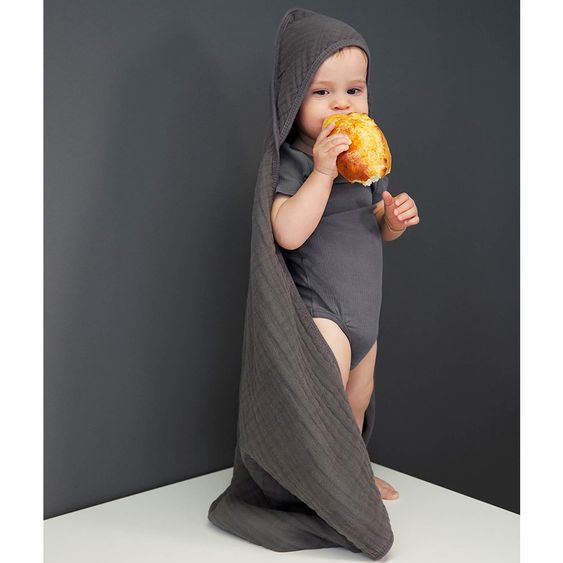 Lässig Kapuzenbadetuch Muslin 90 x 90 cm - Anthracite