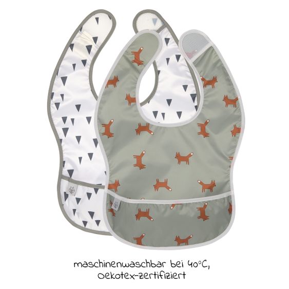 Lässig Klett-Lätzchen 2er Pack Lightweight Bib - Little Forest Fox - Olive