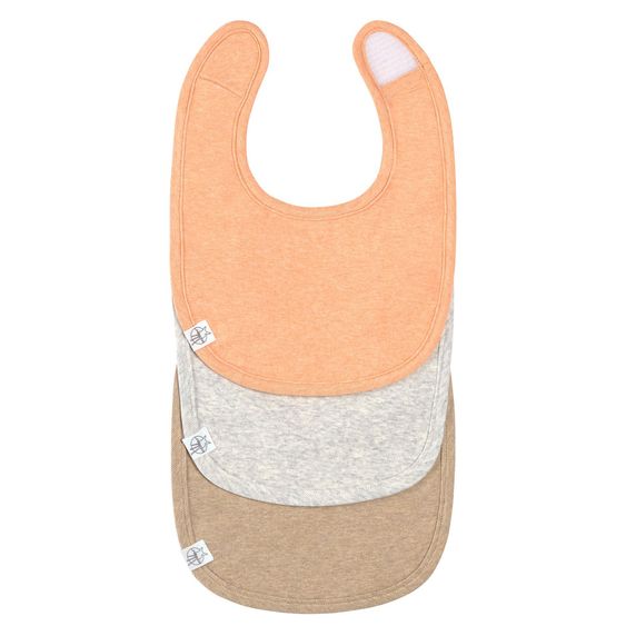 Lässig Klett-Lätzchen 3er Pack Newborn Bib aus Bio-Baumwolle - Apricot / Light Grey / Nature Melange