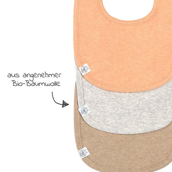 Lässig Klett-Lätzchen 3er Pack Newborn Bib aus Bio-Baumwolle - Apricot / Light Grey / Nature Melange
