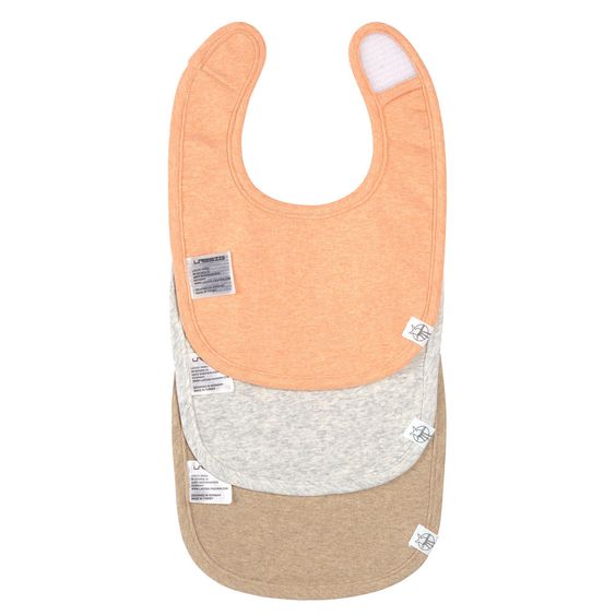 Lässig Klett-Lätzchen 3er Pack Newborn Bib aus Bio-Baumwolle - Apricot / Light Grey / Nature Melange