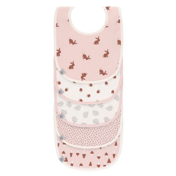 Lässig Klett-Lätzchen 5er Pack Value Pack Bib aus Bio-Baumwolle - Little Forest Rabbit - Rose