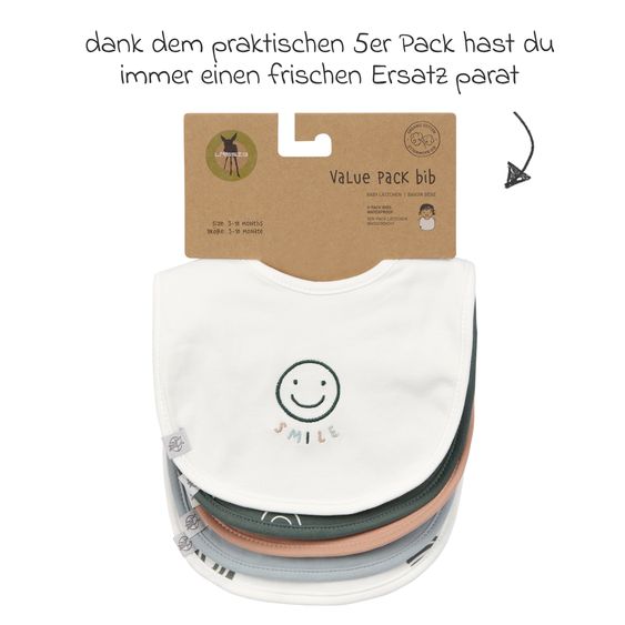 Lässig Klett-Lätzchen 5er Pack Value Pack Bib aus Bio-Baumwolle - Tiny Smile