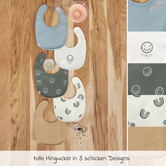 Lässig Klett-Lätzchen 5er Pack Value Pack Bib aus Bio-Baumwolle - Tiny Smile