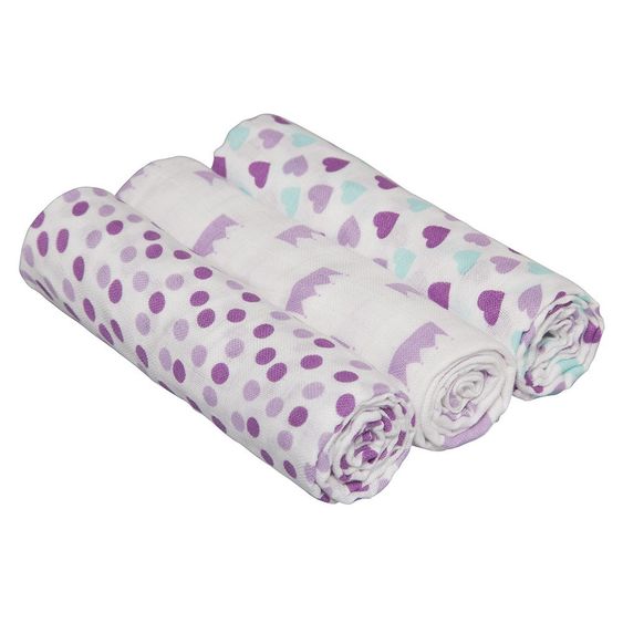 Lässig Mulltuch 3er Pack 85 x 85 cm - Little King & Queen Lila