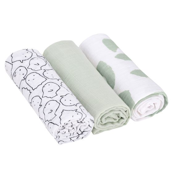 Lässig Mulltuch 3er Pack 85 x 85 cm - Little Spookies - Olive