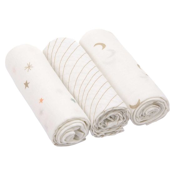 Lässig Mulltuch 3er Pack Heavenly Soft - Bambus 80 x 80 cm - Stars & Moon - Gold