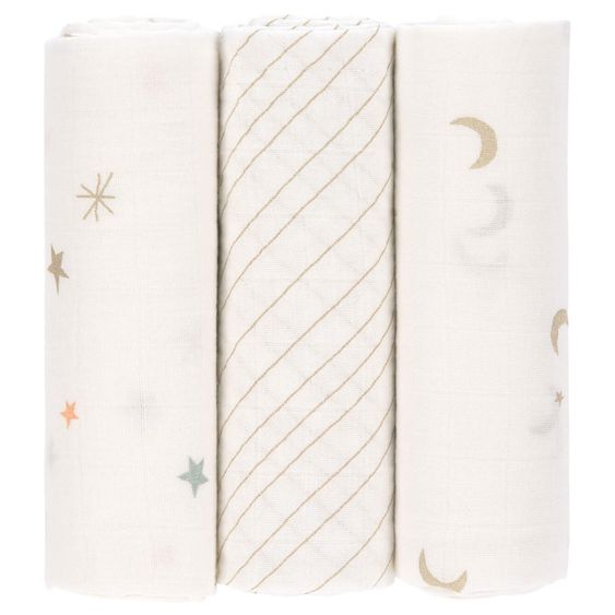 Lässig Mulltuch 3er Pack Heavenly Soft - Bambus 80 x 80 cm - Stars & Moon - Gold