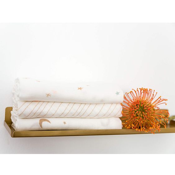 Lässig Mulltuch 3er Pack Heavenly Soft - Bambus 80 x 80 cm - Stars & Moon - Gold