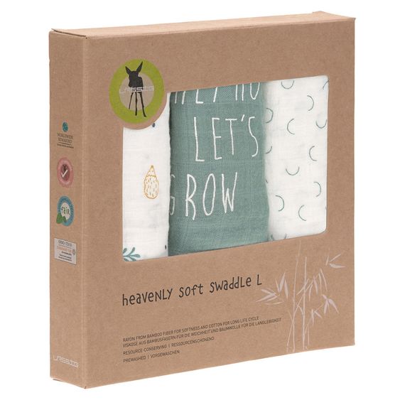 Lässig Mulltuch 3er Pack Heavenly Soft Swaddle L - Bambus 80 x 80 cm - Garden Explorer Boys