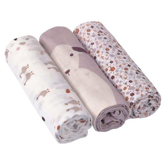 Lässig Mulltuch 3er Pack Heavenly Soft Swaddle L - Bambus 80 x 80 cm - Tiny Farmer - Flowers
