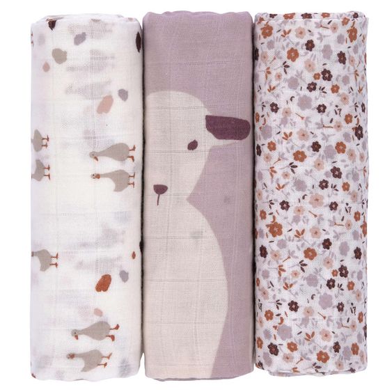 Lässig Mulltuch 3er Pack Heavenly Soft Swaddle L - Bambus 80 x 80 cm - Tiny Farmer - Flowers