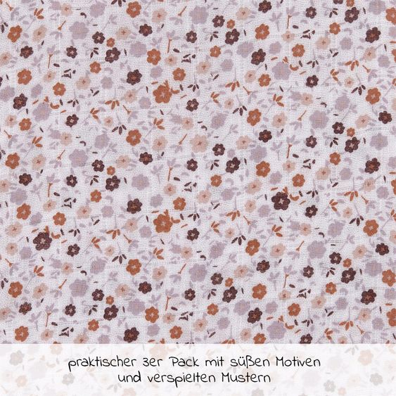 Lässig Mulltuch 3er Pack Heavenly Soft Swaddle L - Bambus 80 x 80 cm - Tiny Farmer - Flowers