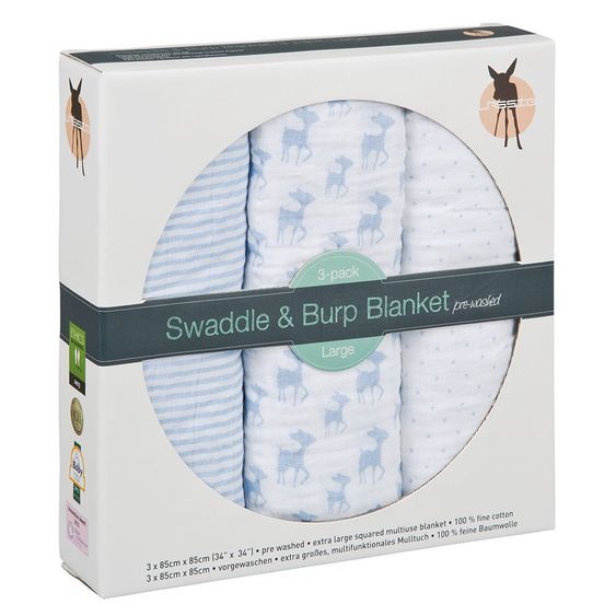 Lässig Mulltuch 3er Pack Lela 85 x 85 cm - Blau