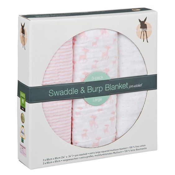 Lässig Mulltuch 3er Pack Lela 85 x 85 cm - Rosa