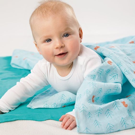 Lässig Mulltuch 3er Pack Moonflower 85 x 85 cm - Blau