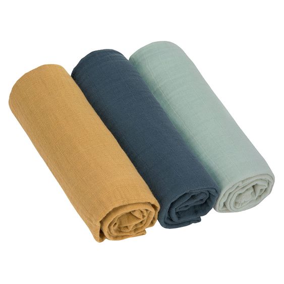 Lässig Mulltuch 3er Pack Swaddle & Burp Blanket L 85 x 85 cm - Green Navy Mustard