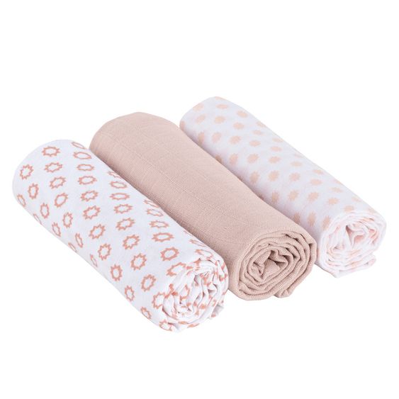Lässig Mulltuch 3er Pack Swaddle & Burp Blanket L 85 x 85 cm - Little Chums Stars - Light Pink