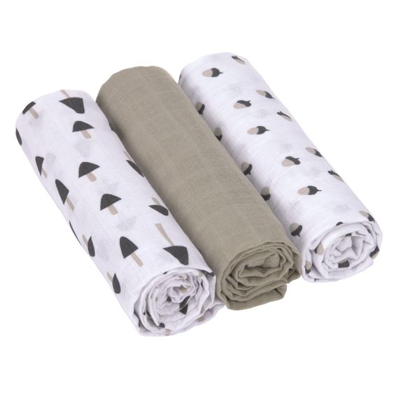 Lässig Mulltuch 3er Pack Swaddle & Burp Blanket L 85 x 85 cm - Little Forest - Olive