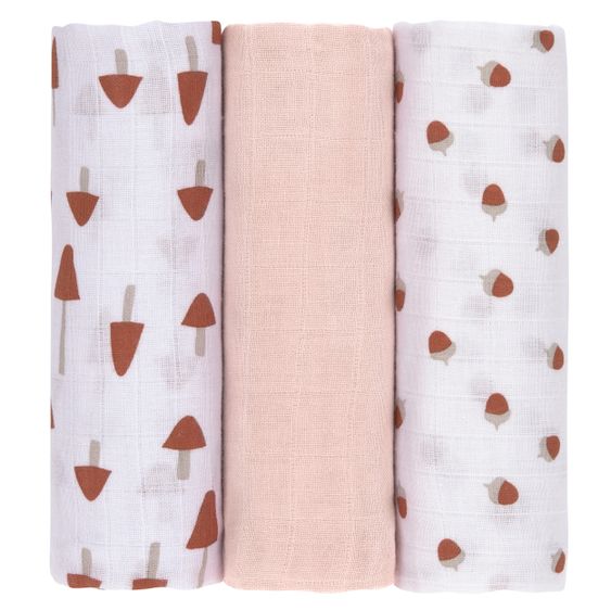 Lässig Mulltuch 3er Pack Swaddle & Burp Blanket L 85 x 85 cm - Little Forest - Rose
