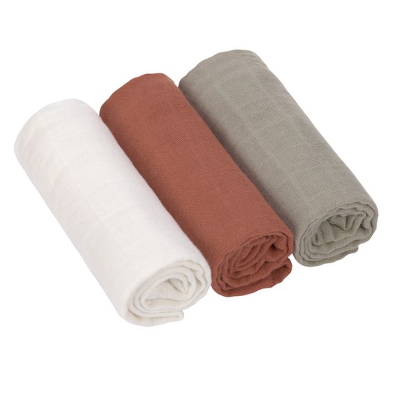 Lässig Mulltuch 3er Pack Swaddle & Burp Blanket M 60 x 60 cm - Olive/Milky/Rust