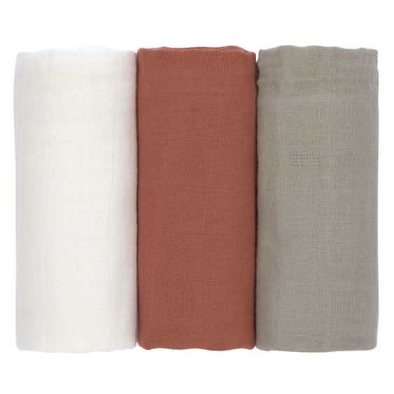 Lässig Mulltuch 3er Pack Swaddle & Burp Blanket M 60 x 60 cm - Olive/Milky/Rust