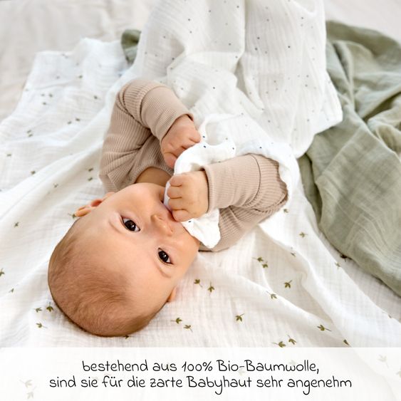 Lässig Mulltuch 3er Pack Swaddle L Bio-Baumwolle 85 x 85 cm - Leave - Olive