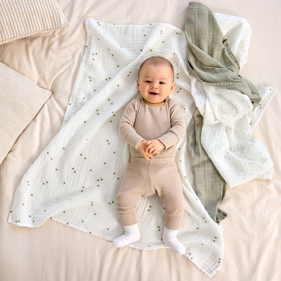 Lässig Mulltuch 3er Pack Swaddle L Bio-Baumwolle 85 x 85 cm - Leave - Olive