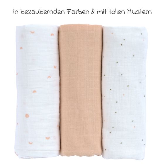 Lässig Mulltuch 3er Pack Swaddle L Bio-Baumwolle 85 x 85 cm - Moon - Peach