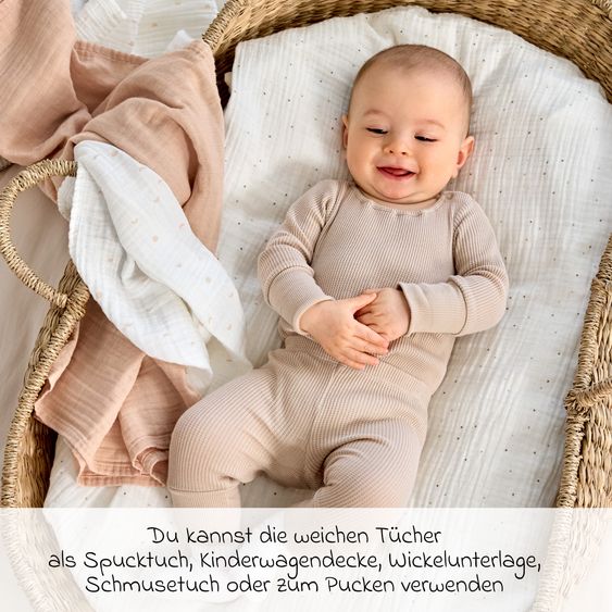 Lässig Mulltuch 3er Pack Swaddle L Bio-Baumwolle 85 x 85 cm - Moon - Peach