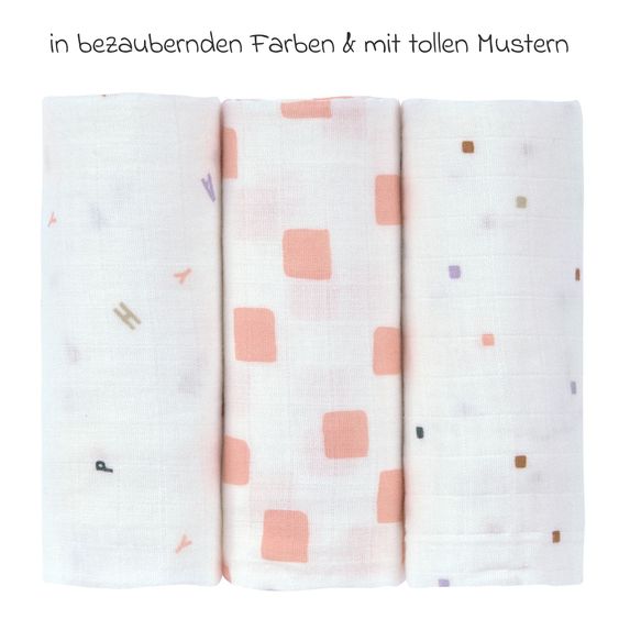 Lässig Mulltuch 3er Pack Swaddle M Bio-Baumwolle 60 x 60 cm - Happy Fruits - Peach